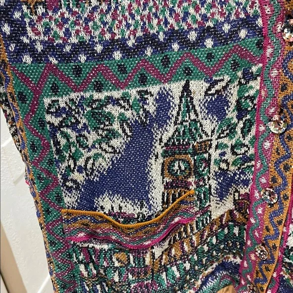 Vintage Missoni Colorful Scenic Architectural Print Cardigan Sweater SZ XL